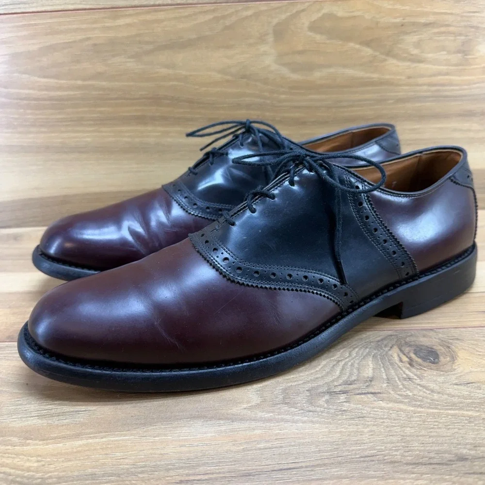 Allen Edmonds Polo Oxfords Shoes Men 11.5 B Burgundy Black Dress Business Money